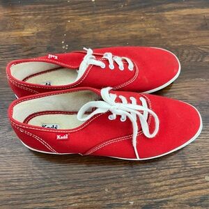 Keds Red Canvas Lace-Up Sneakers with White Laces